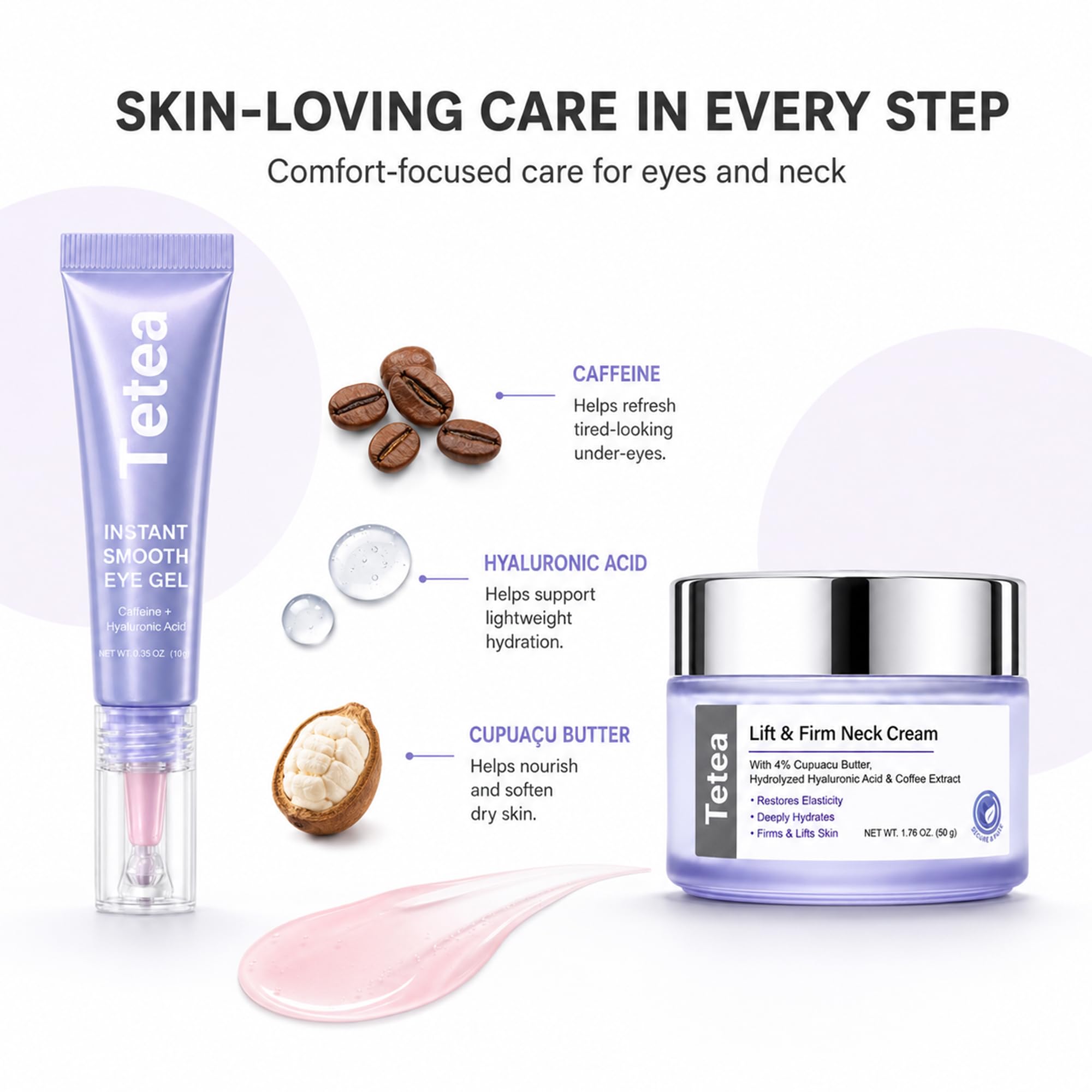 Eye Gel & Neck Cream Set, Firming Neck Moisturizer and Under Eye Gel for Puffiness, Fine Lines, Hydrating Skin Care Set for Women & Men