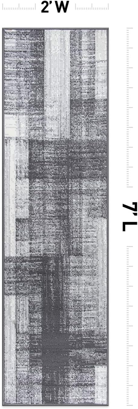 Rugshop Contemporary Distressed Design Soft Runner Rug 2'x7' Gray