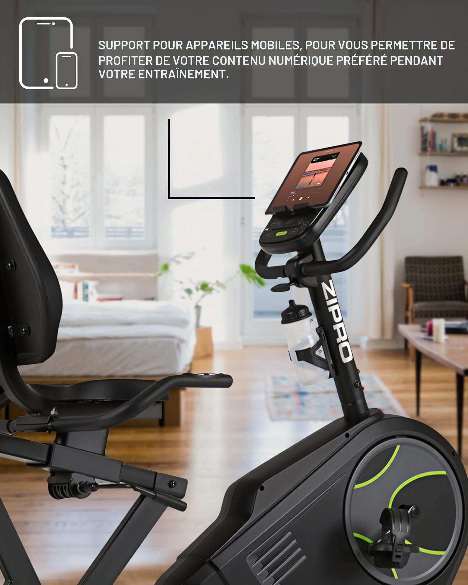 Zipro Vélo d'appartement Iconsole+ Glow, Ergomètre Fitness, Vélo d'appartement magnétique, Ergomètre jusqu'à 150 kg, Vélo d'intérieur, Vélo d'entraînement à domicile, Vélo ergomètre filaire