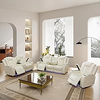 Vista 16 de Juego de sofá reclinable eléctrico para sala de estar, sofás reclinables de cuero caqui con puerto USB, sofá de cuero con sillón reclinable