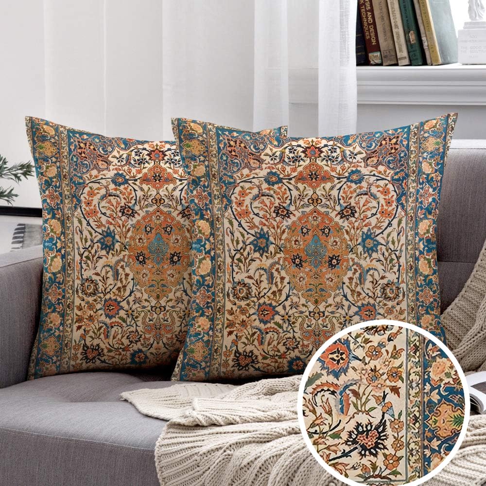Federe Cuscino Boho CXMEIFLY Set Da 2 – Stile Azteco Geometrico 40x40 Cm, Lino Poliestere Blu E Beige, Decorazione Sud-Ovest - 3