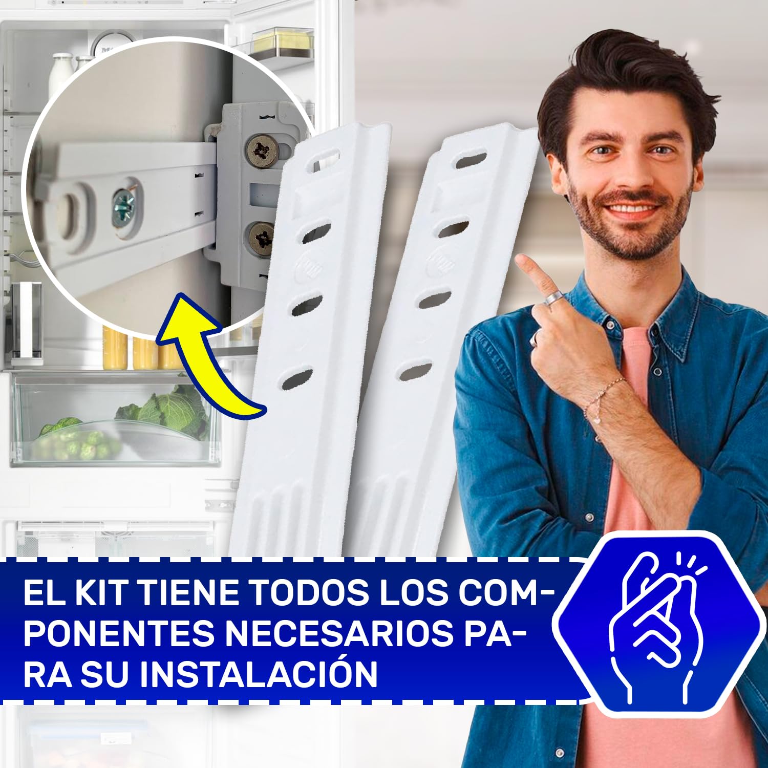 2 Piezas Set de Montaje Rieles para Fijar Puerta Frigorificos Integrable la Fachada Tiene el Código Original 9086322 para Liebherr 1878720 para Miele 015730361 para Smeg - MONTERAL