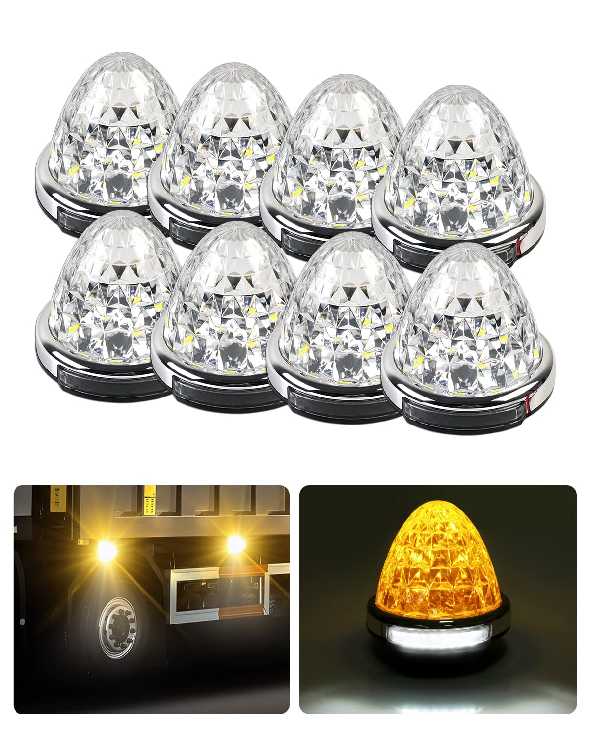 【防水IP67】Cartist LED サイドマーカーランプ トラック用 路肩灯 高輝度 両面発光 DC 10-50V 無極性 丸型 LEDマーカー 貨物車 トレーラー対応 色選択可 メッキリング 8個セット 耐高温PC素材 メッキ付き (8個セット, オレンジ)