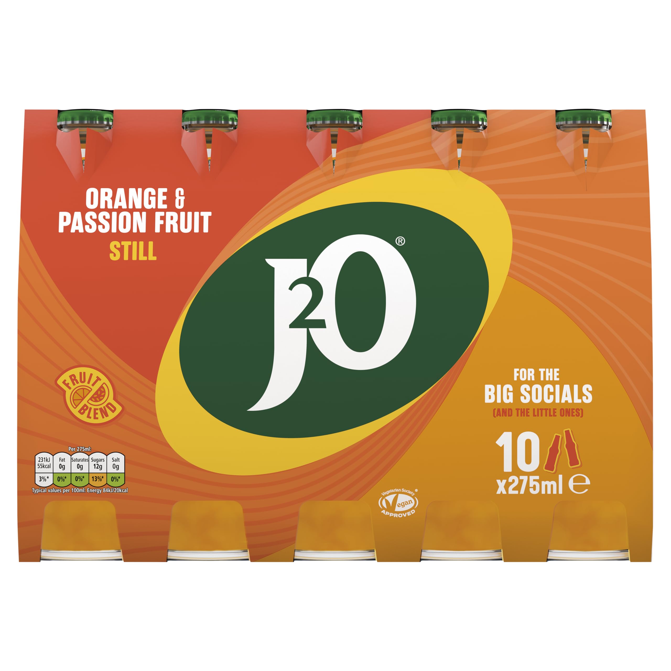 J2O Fruit Blend, Orange and Passion Fruit, 10 x 275ml