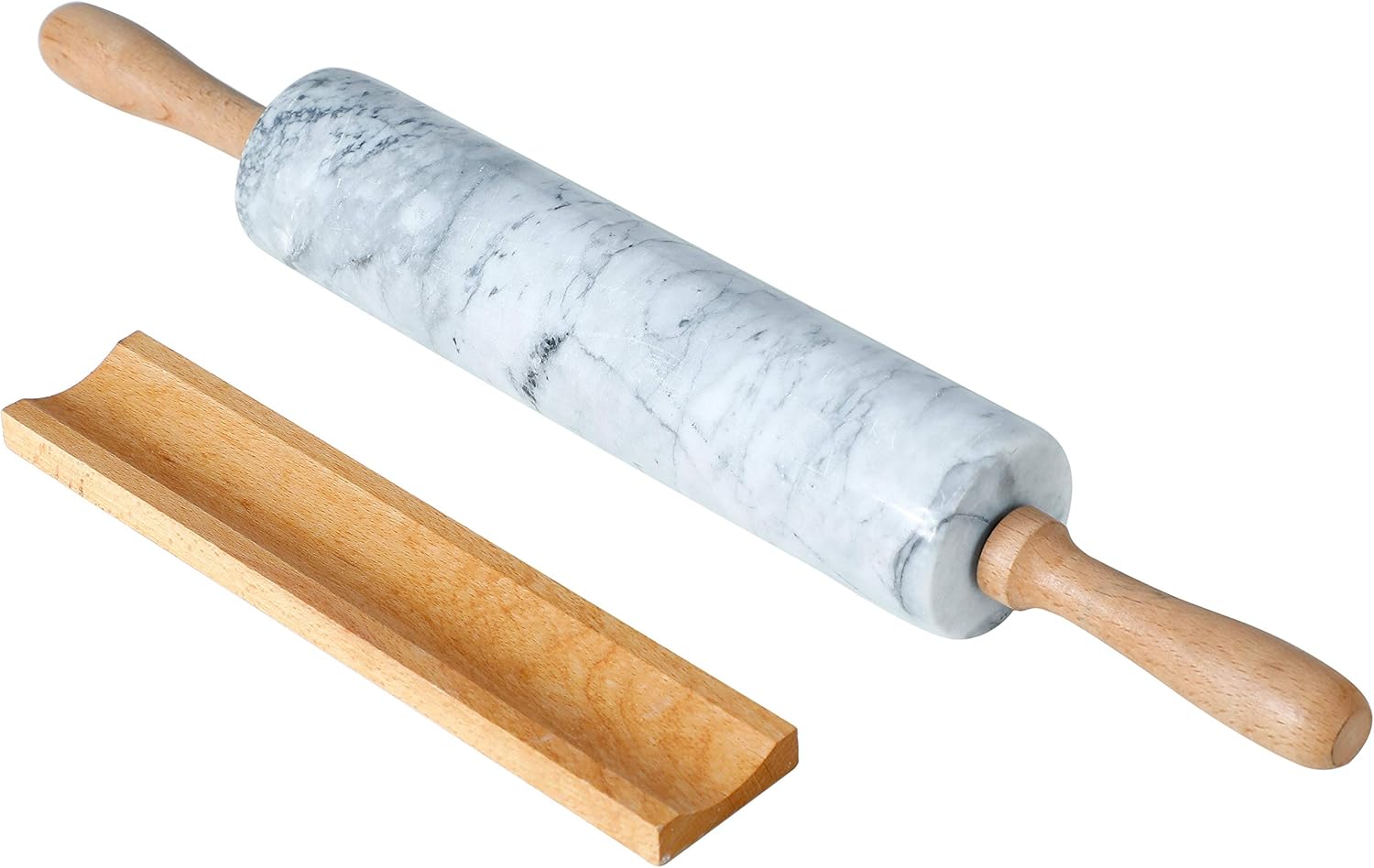Snugrom Polished Marble Rolling Pin with cradle, 18 inch, Non Stick Surface, Heavy Duty and Soild Rolling Pin with Handle and Wooden Base White,F150,for Fondant, Pie Crust, Cookie, Pastry, Dough: Home & Kitchen