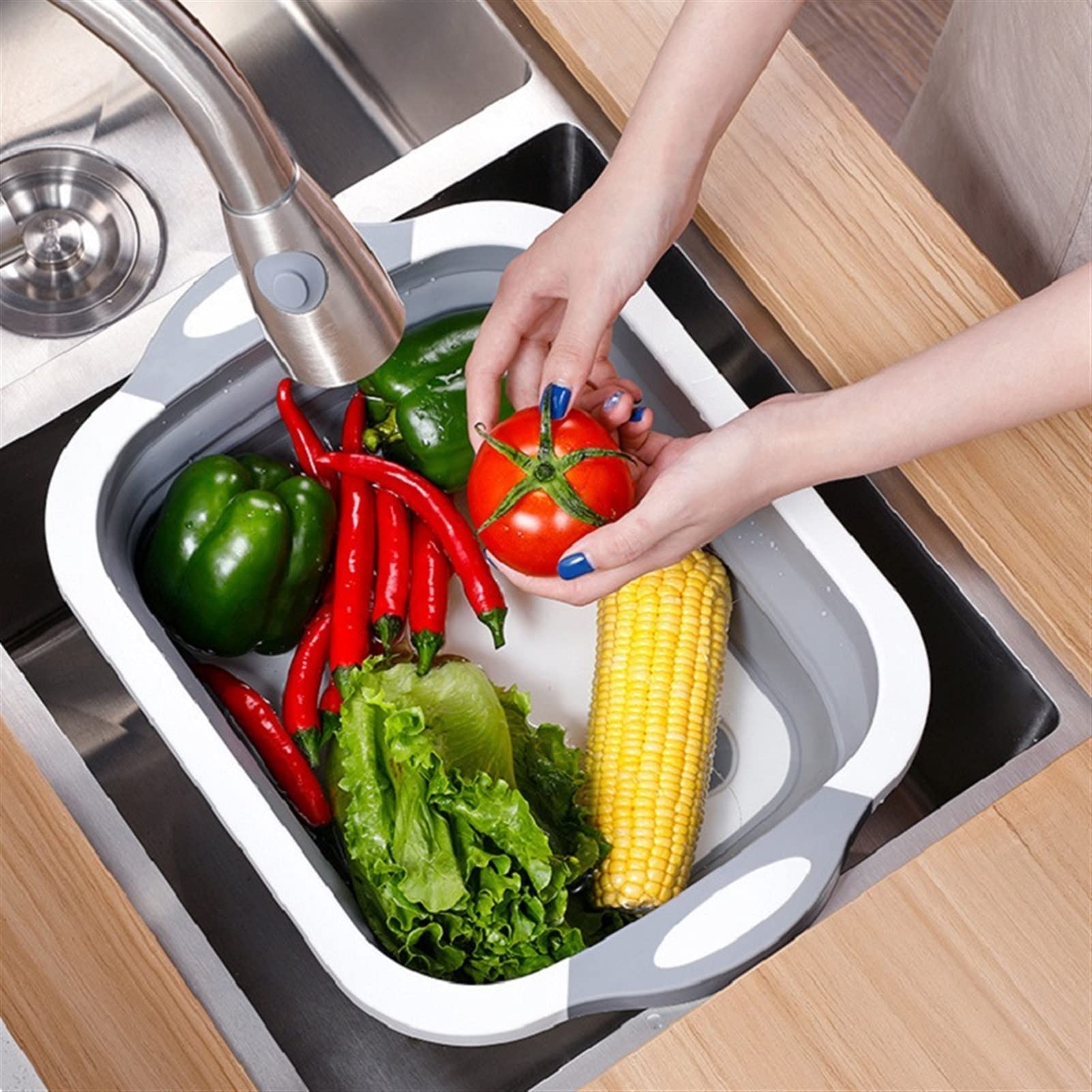 Tabla de corte plegable Multifuncional Escurrimiento plegable lavado Cesta de lavado Fregadero colador Mat de corte portátil Herramienta de almacenamiento de cocina Cocina Tablas para picar