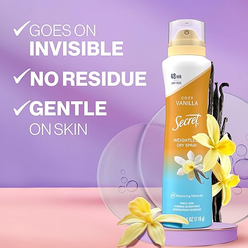 Miniatura 2 de Secret Dry Spray Desodorante antitranspirante para mujer, 48 horas de protección sin peso contra el sudor y el olor, suave con la piel, aroma