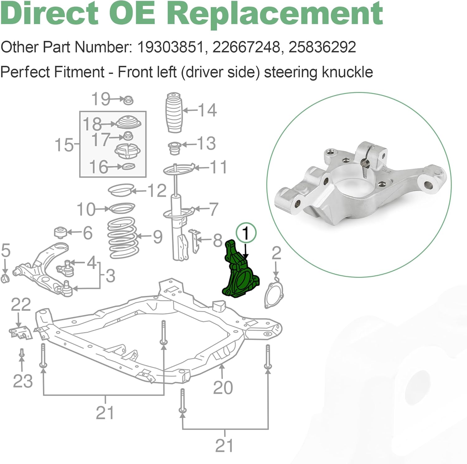 Steering Knuckle Front Left（ Driver Side）Compatible with Chevrolet Cobalt 2005-2010, HHR 2006-2011, Pontiac G5 2007-2010, Pursuit 2005-2006, Saturn Ion 2003-2007,Replaces 19303851 22667248 25836292