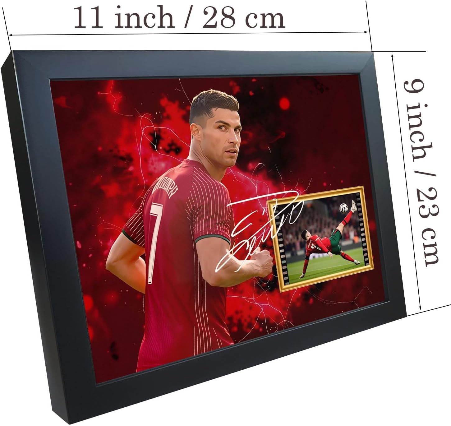 Xekamlzi Football Star Autograph Themed Photo Frame - C_R7. Mini Retro Classic Moment Collage Wooden Photo Frame. Contains 10x8 Inch High-Definition Star Player Photo - Suitable For Decoration, Wall Hanging, Commemorative Frame, Or As A Gift For Fans And Children