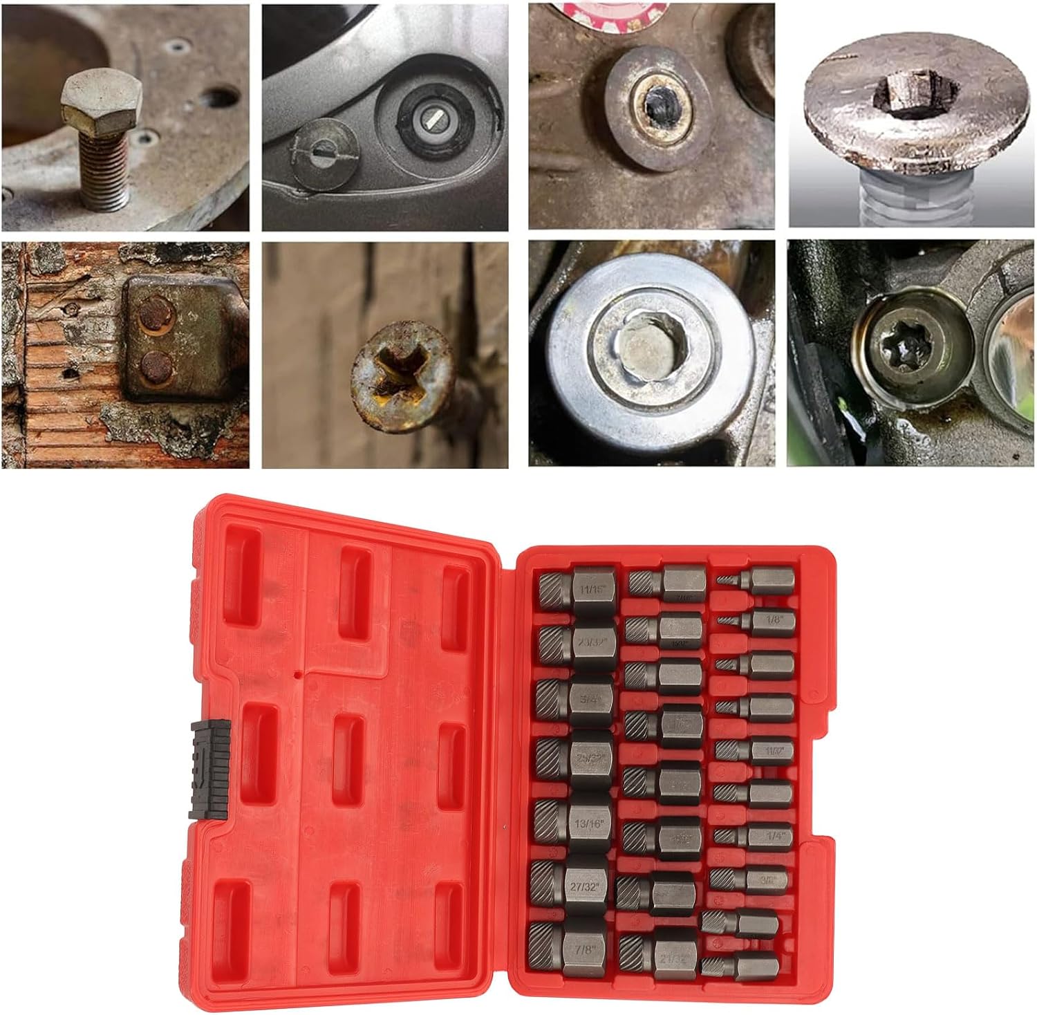25PCS Screw Extractor Set, Bolt Remover Kit, Multi Spline Easy Out Bolt Extractor for Power and Hand Tools, Steel Studs Remover Set for Automotive and DIY