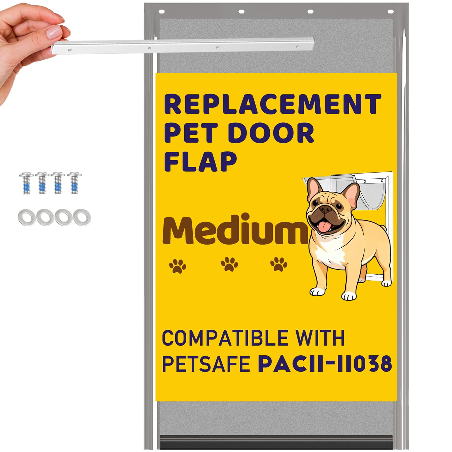 Photo 1 of 1PCS PAC11-11038 Medium Dog Door Replacement Flaps with 1 Solid Aluminum Bracket, 304 Stainless Steel Flat Washers and Screws, Compatible with Pet-Safes Freedom Doggie Doors (Smoky Translucent)