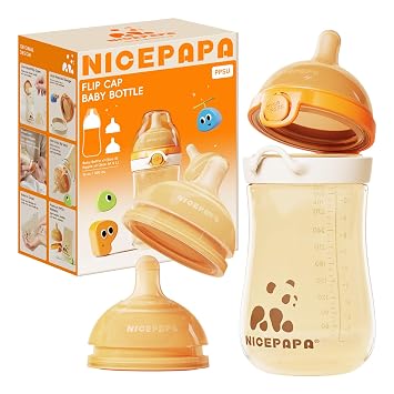 10oz Flip-Top PPSU Baby Bottle with S/M/L Flow BreastLike Nipples