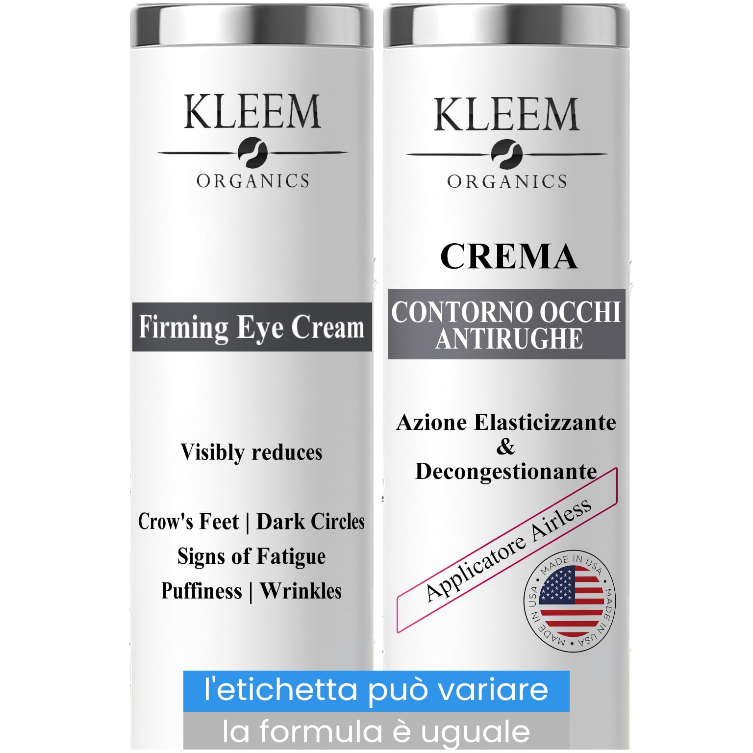 Kleem Crema Contorno Occhi Antirughe Dermatologicamente Testata - Formula Vegana a Tripla Azione Anti Age, Anti Borse, Anti Occhiaie con Peptidi e Caffeina – Donna e Uomo - 15ml