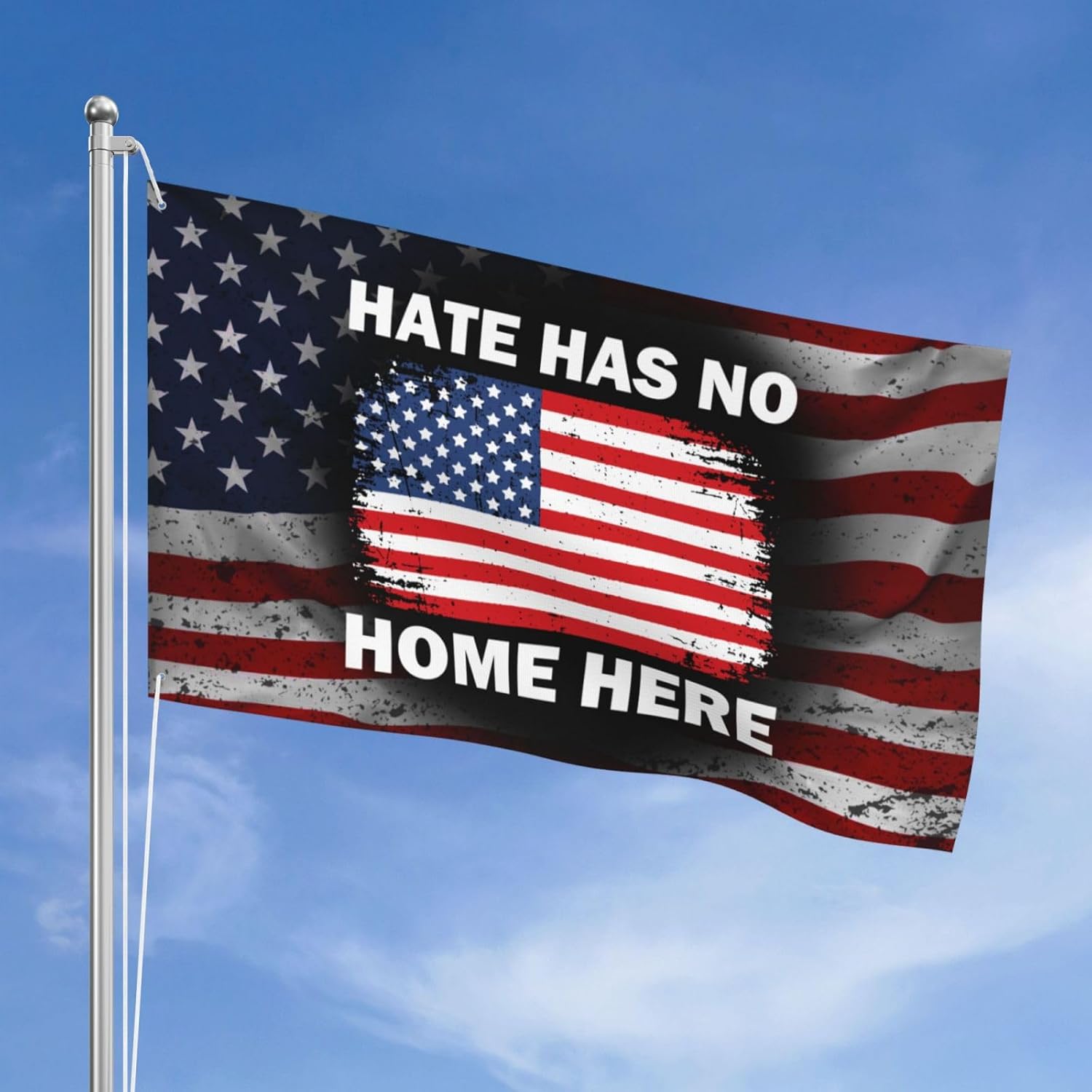 Hate Has No Home Here Heavy Duty 3x5 FT Double Sided 3 Ply Flag, UV & Fade Resistant with Brass Grommets