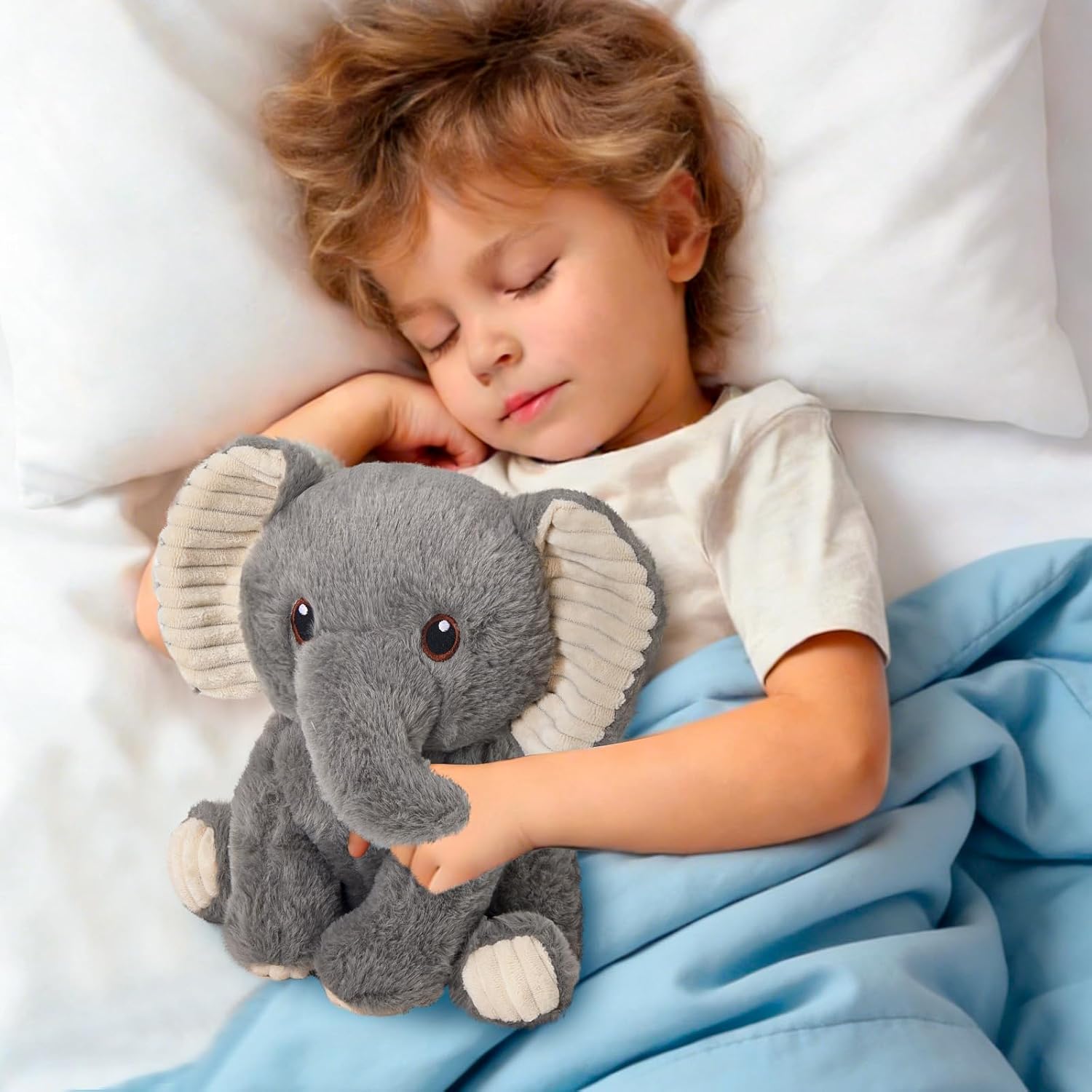 10" Heartbeat Recordable Elephant Plush Toy, Voice Recorder Grey Calf Elephant Stuffed Animal w/30 Sec Recorder, Messages Recording Playback Gifts for Toddlers Boys Girls Baby Shower
