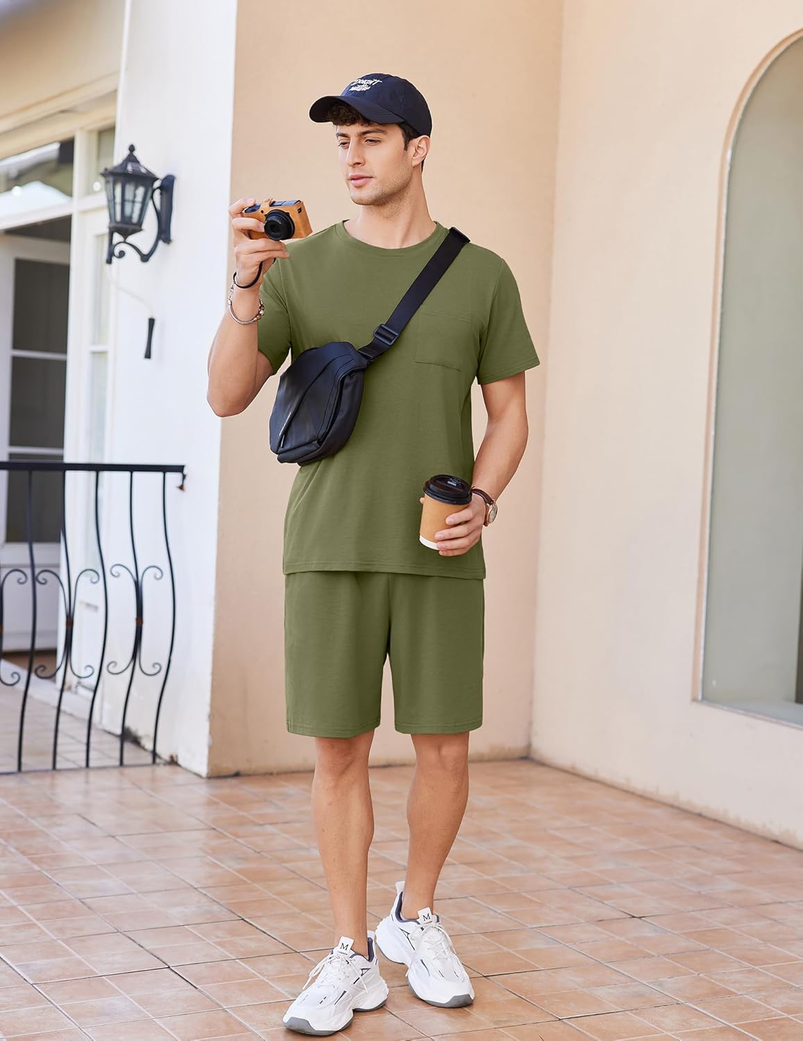 Ekouaer Mens Pajamas Set Cotton Short Sleeve Sleepwear 2 Piece Pj Sets for Men Soft Nightwear with Pockets S-XXL - Image 3