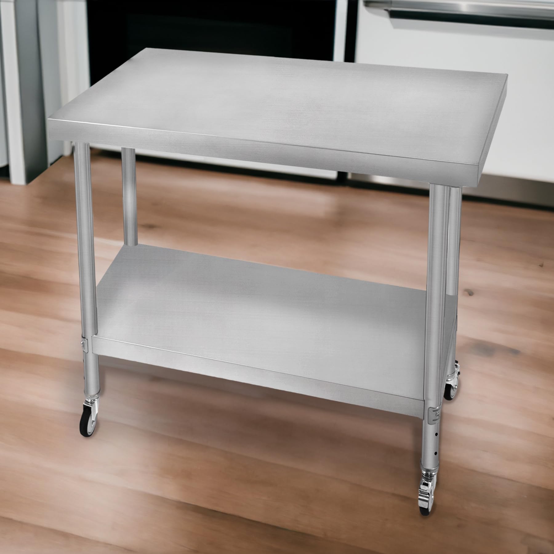 Table de Travail Préparation Professionelle Cuisine en Inox - 76cm x 90 cm x 86cm - Plan de préparation Culinaire Chariot de Cuisine - 4 Roues Amovibles - Restaurant, Bar, HORECA CDH