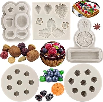Blueberry Raspberry Strawberry Fondant Molds Nuts Berries Silicone Mold Spices Star Anise Cinnamon Lemon Mold For Cake Decorating Cupcake Topper Chocolate Candy Gum Paste Set Of 5