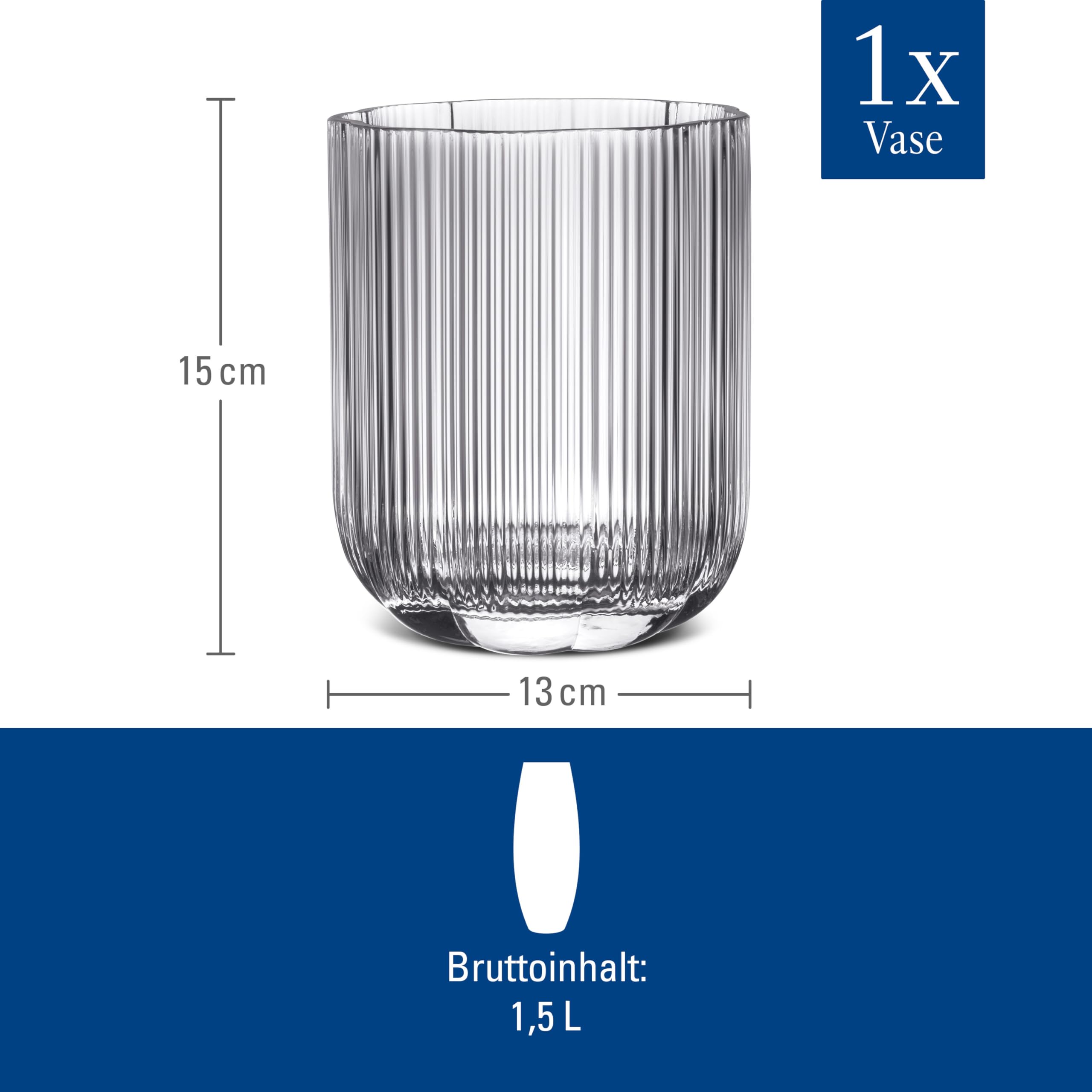 Villeroy & Boch - Fleur wazon 15 cm, bezbarwny, można myć w zmywarce, wazon stołowy, ręcznie dmuchane szkło, wazon na kwiaty, wazon szklany, kwiatowy wzór, dekoracja mieszkania, szkło
