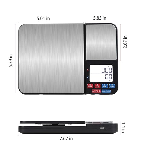 Miniatura 9 de Báscula digital de cocina y alimentos de doble plataforma de acero inoxidable, con dos precisiones de 1 g0.05 oz y 0.00 oz0.0005 onzas, capacidad