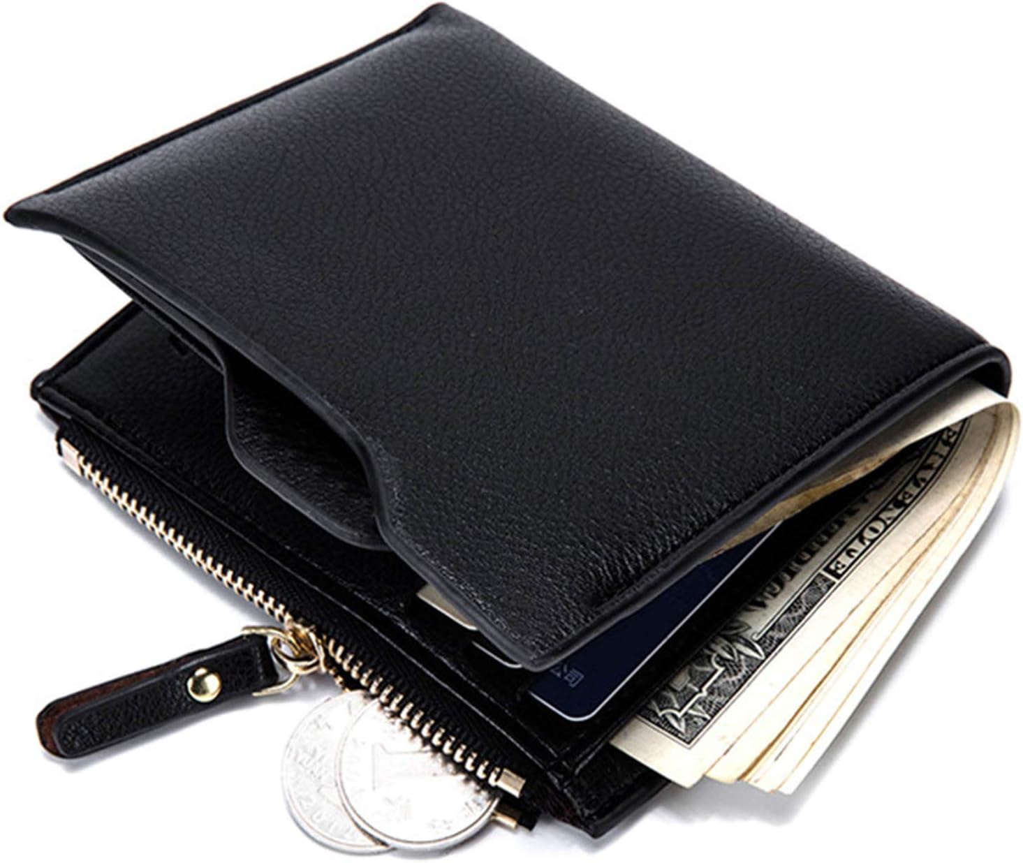 CoreLife Bifold Wallet, Mens RFID Blocking Slim Vegan Leather Wallet with Coin Zipper Pouch