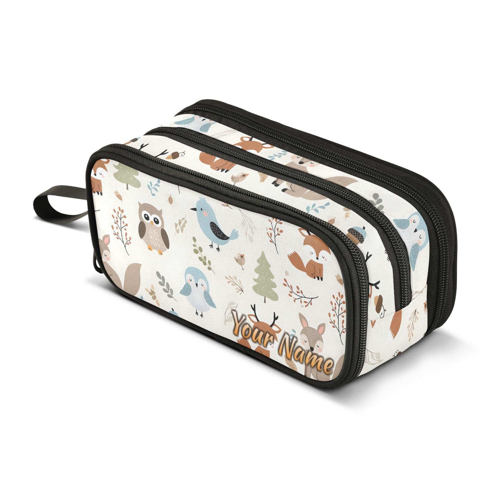 Mnsruu Personalised Pencil Case Custom Pencil Pouch with Your Name Owl Fox Forest Animal Pattern Large Stationery Pen Bag for Boys Girls Adults School Office — image 1