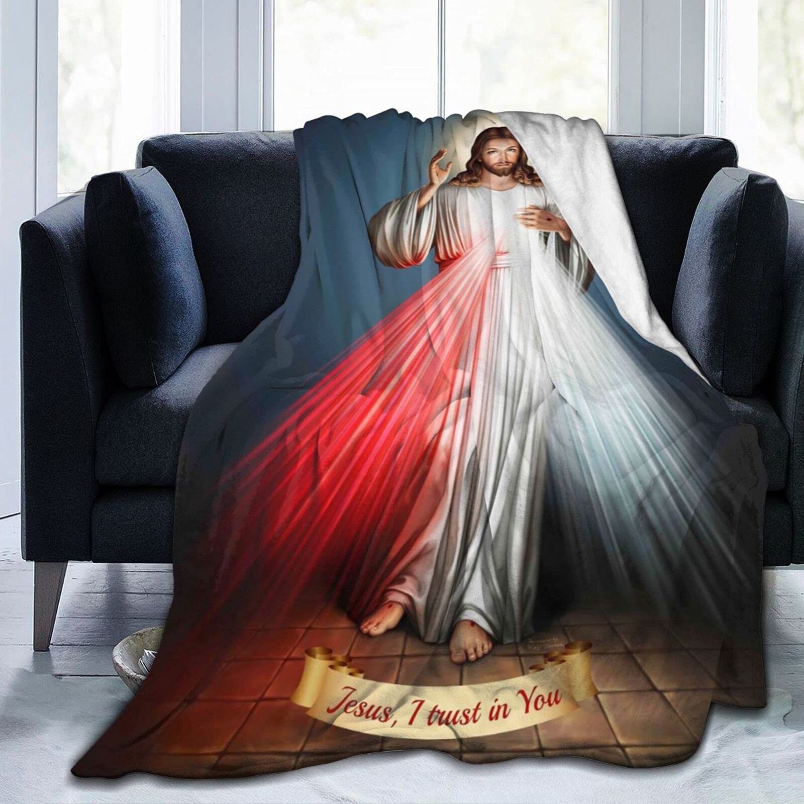 Hdadwy Divine Mercy Jesus Soft Throw Blanket All Season Warm Blankets Lightweight Tufted Fuzzy Flannel Fleece Throws Blanket For Bed Sofa Couch Office 50"X40"