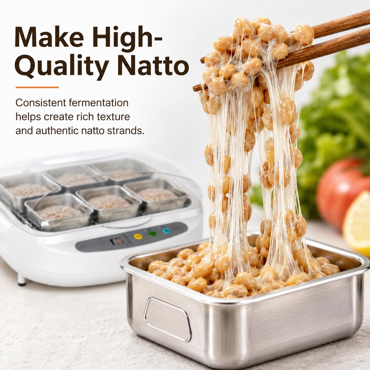 Fermentador eléctrico automático de natto de 3,5 L, de acero inoxidable con control inteligente para producción de natto, yogur y tempeh