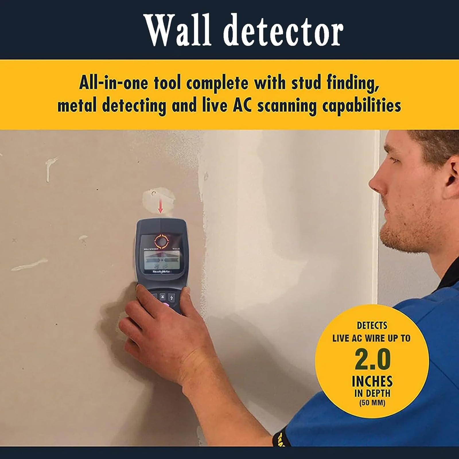 Escáner de pared multifuncional, detector para metal, madera, cables vivos y tubos de PVC, encuentra cables de CA ocultos y más, ideal para proyectos de mejora del hogar