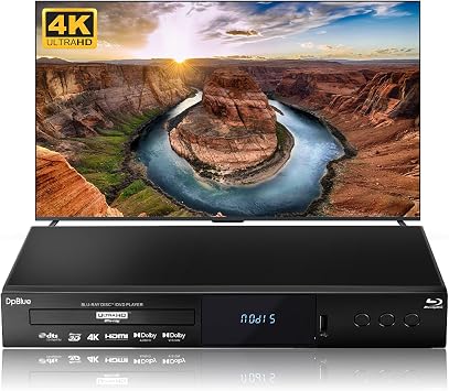 4K UHD Blu-ray Player for TV Projector Support Region A Blu Ray 3D 4K Discs DVDs Twin HDMI Output HDR10 Dolby Vision Dolby Atmos 4K Ultra HD Blu ray DVD Player BT.2020 Color Gamut