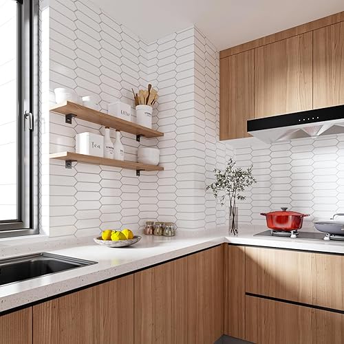 Miniatura 2 de VaryStyle 18 azulejos adhesivos para despegar y pegar para cocina, de 12 x 12 pulgadas, color blanco, hexagonal, autoadhesivas, para salpicaduras de
