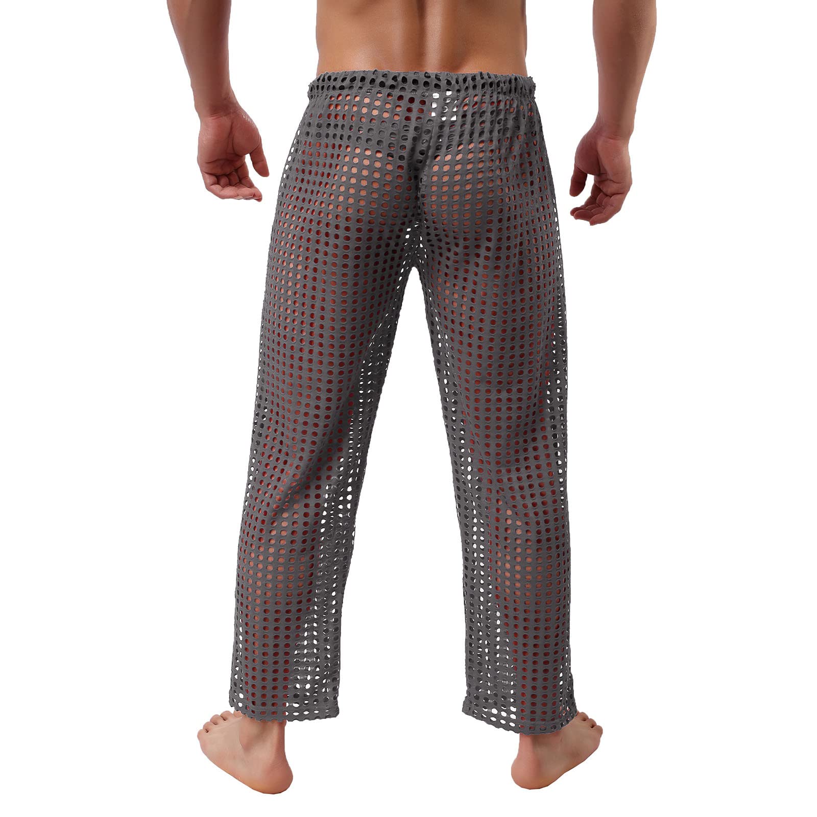 Fishnet Pantalon sexy en résille pour homme - En maille transparente - Extensible - Coupe droite - Transparent - Respirant - Lingerie érotique - Pour fête, club, jeu de rôle