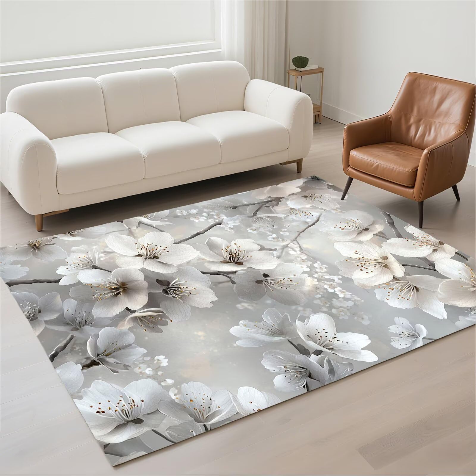 Tapis de couloir lavable 60x90cm à motif fleurs avec envers antidérapant sécurisé