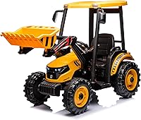 Vista 8 de Kidsera Tractor de paseo de 24 V con cargador frontal, excavadora de paseo con motores duales de 24 voltios, caja de 4 engranajes, marco de metal