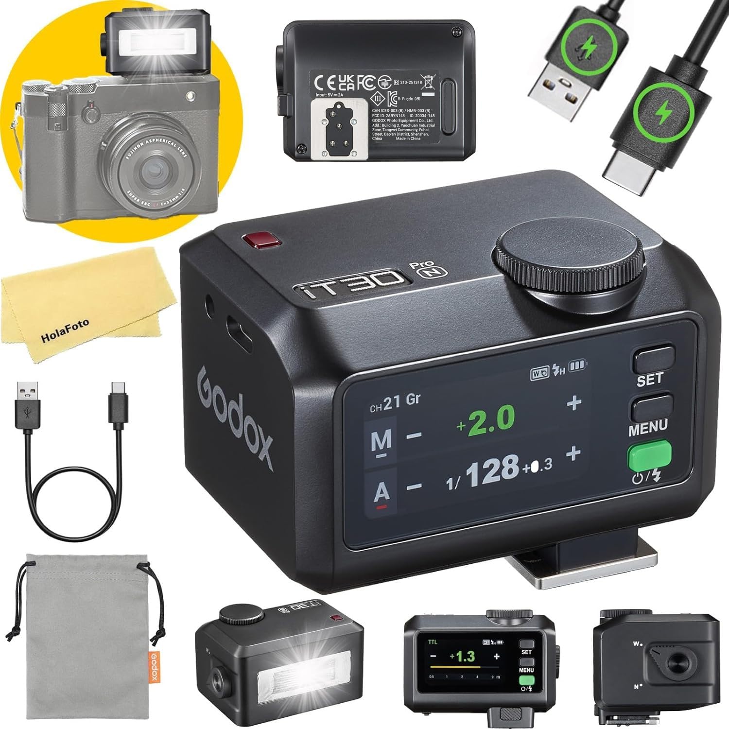 Godox iT30 Pro N Flash para Nikon Cámara Speedlite, 2.4G TTL1/8000 HSS, 560 Disparos a Máxima Potencia, GN15, Tiempo de Recarga de 1.5s, Batería de Iones de Litio de 7.4 V/900 mAh, con Zapata Estándar