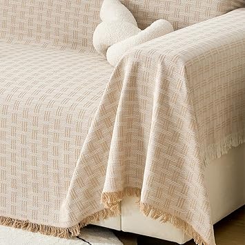 Highdi Reversible Throw for Sofa Large,Checkered Pattern Sofa Throws Soft Blanket, Decorative Throw Blanket with Fringe, Versatile Nap Blanket for Chair Settees Couch Sofa Bed (90x150cm,Gray)