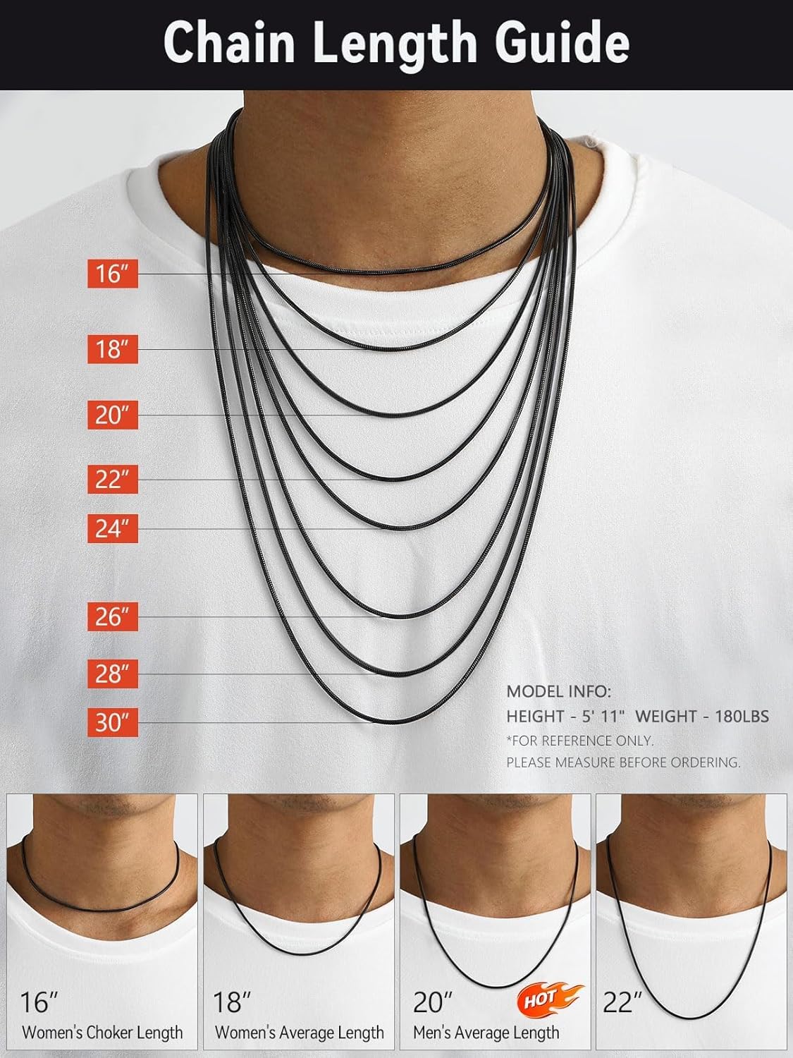 FaithHeart Stainless Steel Chains for Men, Silver/Black/14K Gold Plated Snake/Wheat/Box/Rope/Rolo Chain Necklace 16-30 Inches with Delicate Gift Box - Image 4