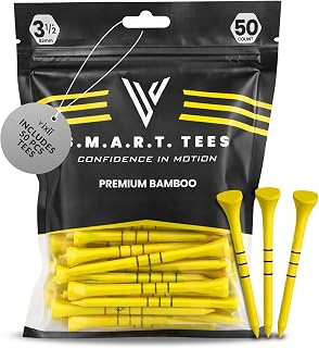 S.M.A.R.T Bamboo Golf Tees-Durable & Reliable Golf Tees for Women 50Pcs, 3 Marking Options (1.25" 1.5" 1.7"),Reduced Ball Spin Less Friction & Height Markers for Perfect Trajectory