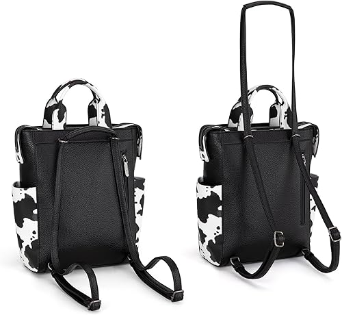 Miniatura 4 de Montana West Wrangler - Mochila con estampado de vaca para mujer, de cuero vegano, mochila convertible con estilo antirrobo con correa ajustable