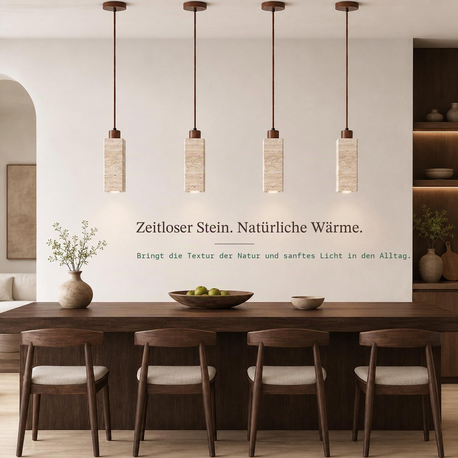 Rechteckige/zylindrische Stein-Pendelleuchten, Walnuss-Hängelampen mit natürlichem gelbem Travertin-Lampenschirm, Nachttisch-Kronleuchter, E27-Beleuchtungskörper, japanische Hängelampen für