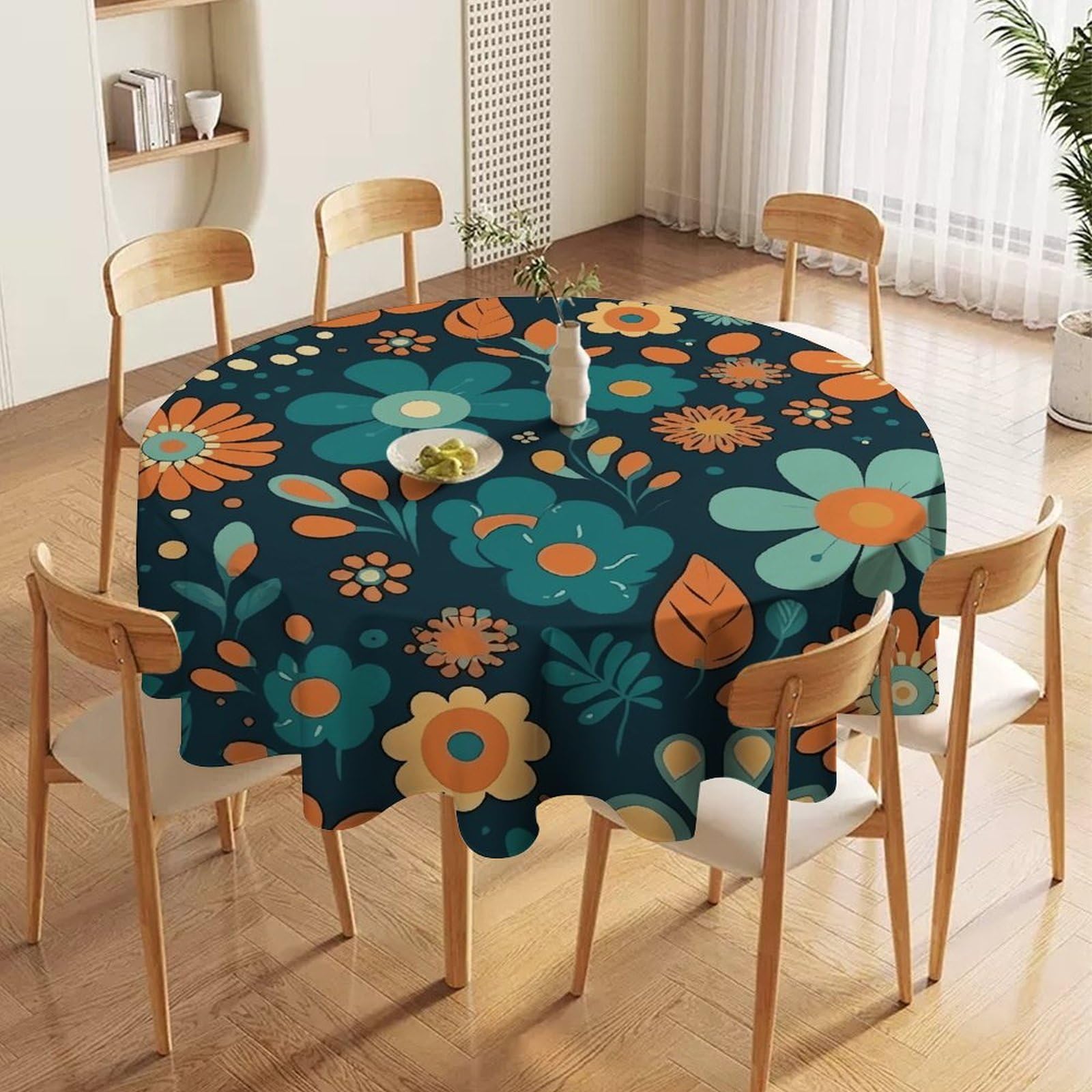 Nappe ronde anti-tache en tissu imperméable et lavable à motif floral de 177,8 cm
