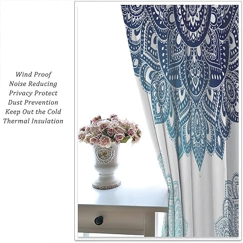 Miniatura 5 de Cortina opaca con diseño de mandala oriental con bolsillo para cortinero, sala de estar, comedor, cocina, dormitorio, 2 paneles de 42 x 45 pulgadas