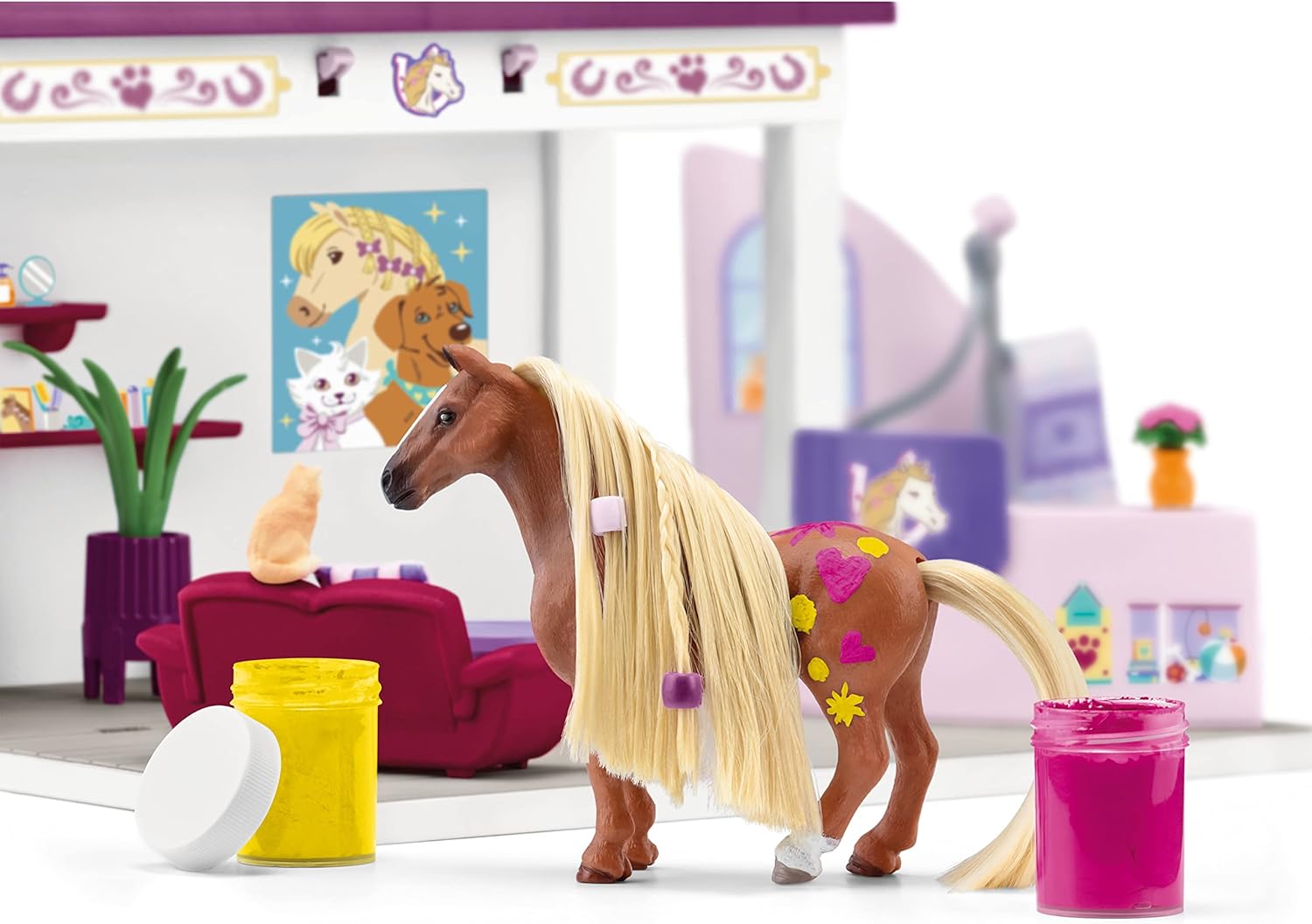 Schleich Horse Club Sofia's Beauties Pet Salon 66-Piece Playset - Includes Horse Figurine, Caretaker, Puppy Friends, and Animal Salon Plus Accessories for Boys and Girls, Gift for Kids Age 4+