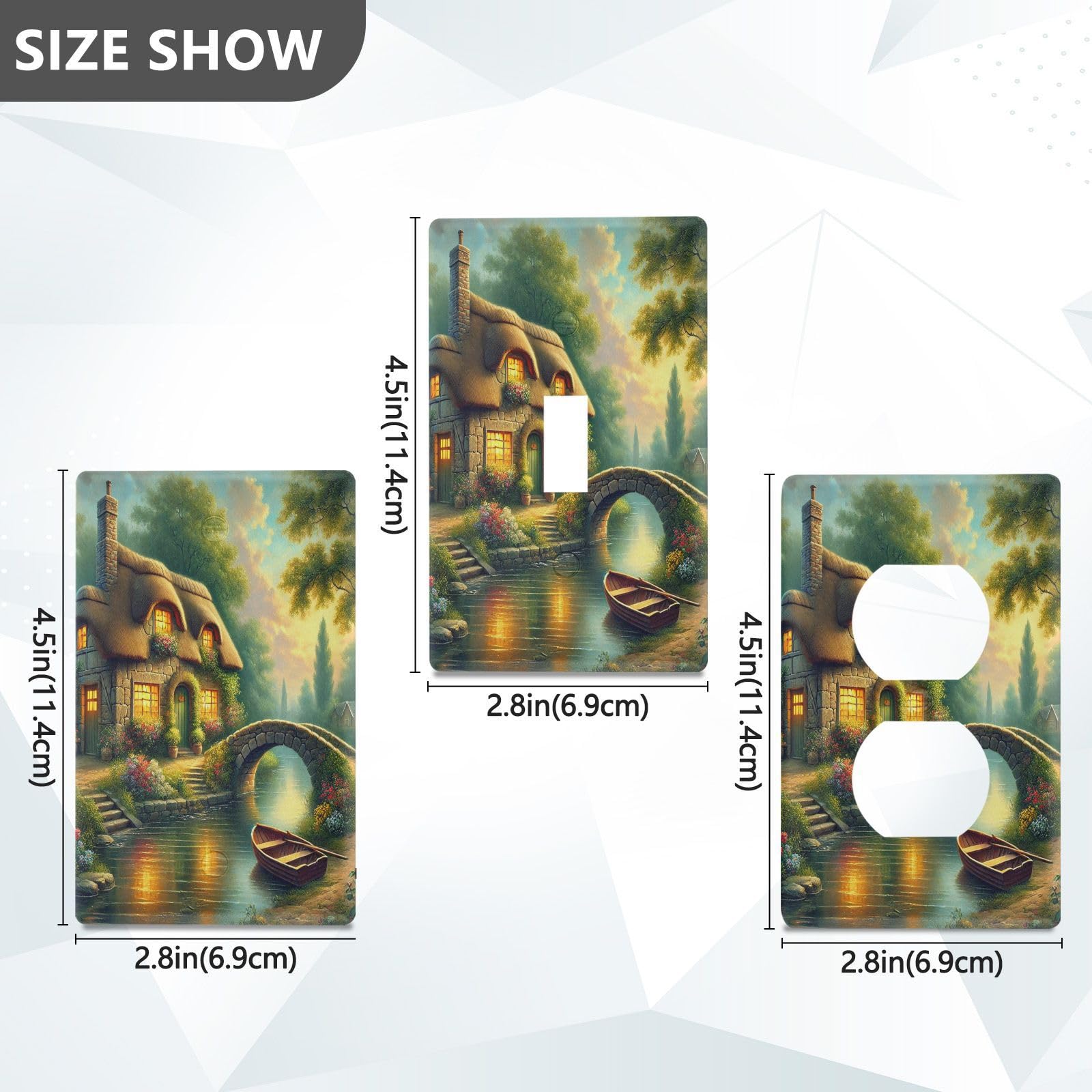 Cottage Stone Bridge Light Switch Cover Decorative Receptacle Outlet Wall Plate Guard Plastic Outlet Covers for Farmhouse Home Decor Livingroom (Duplex Outlets Cover)