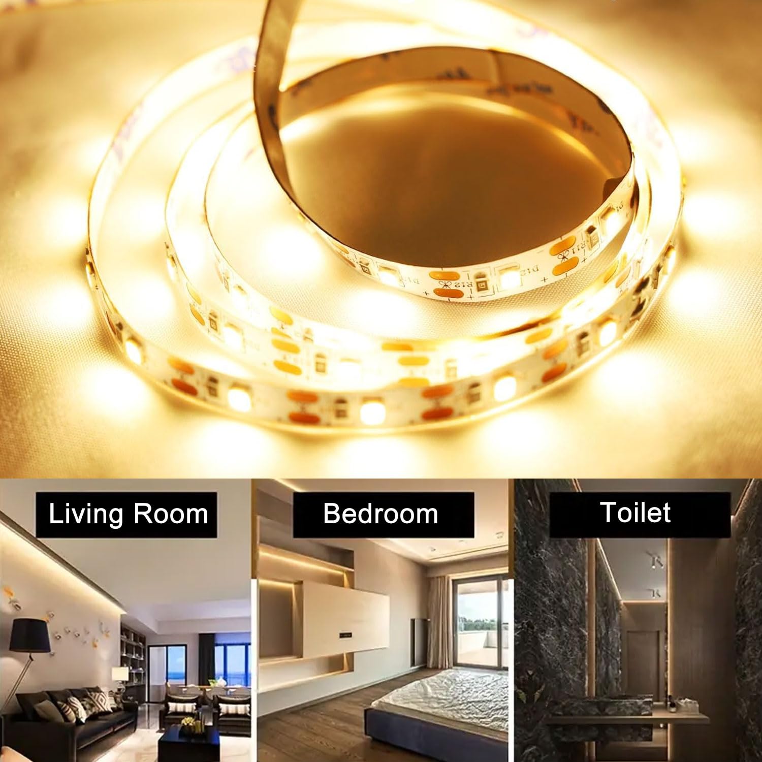 FUPT USB LED Light Strip Warm White, 2M Ultra-Bright Flexible CRI90+ LED Light Strip Adjustable Brightness - Image 3