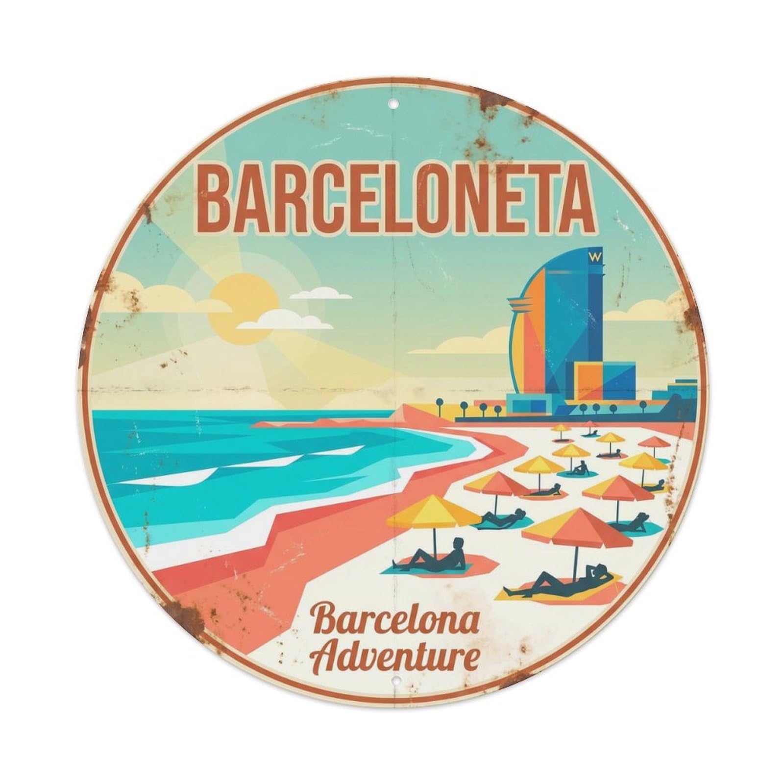 Vintage Travel Barceloneta Beach Spain Adventure Metal Tin Sign Plaque