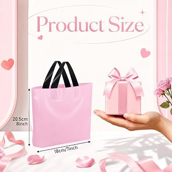 100枚パック ピンク プラスチック ショッピングバッグ 小規模ビジネス ブティック商品バッグ ハンドル付き ピンクギフトバッグ フロストピンク 小売バッグ 小規模ビジネス ブティック 小売 商品用 8 x 7インチ