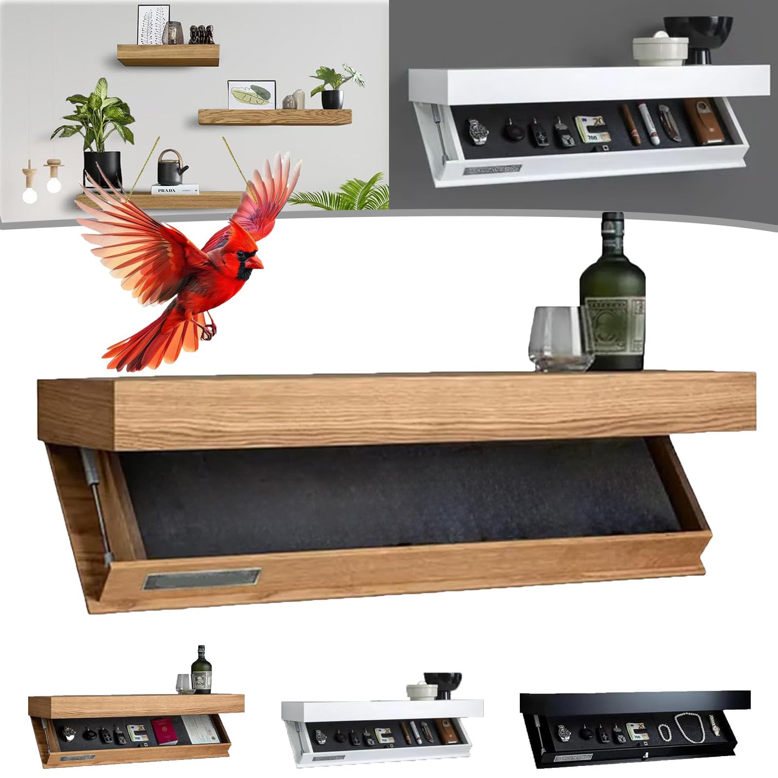 Magic Flap Wall Shelf with Hidden Secret Compartment, Concealed Floating Shelf, Wallboard with Secret Compartment, Hidden Compartment for Living Room or Office (Wood)