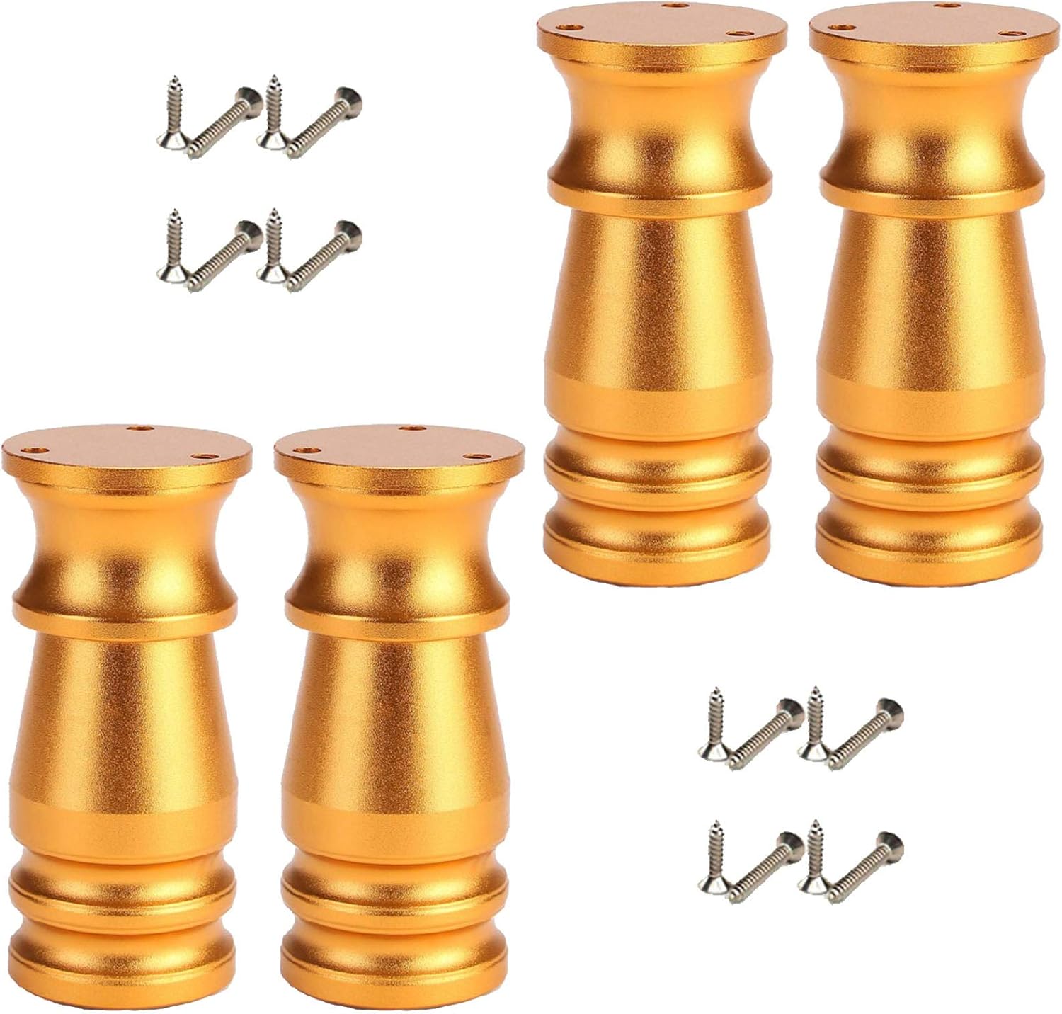 Furniture Legs, 4 Metal Furniture Legs,Waterproof Aluminum Alloy Table Legs,One-Piece Processing,Bed/Bathroom,Thicken Pipe Wall,Safe Replacement Legs,2.9Cm Hole Spacing,Multiple Sizes,Gold,15cm ( Colo