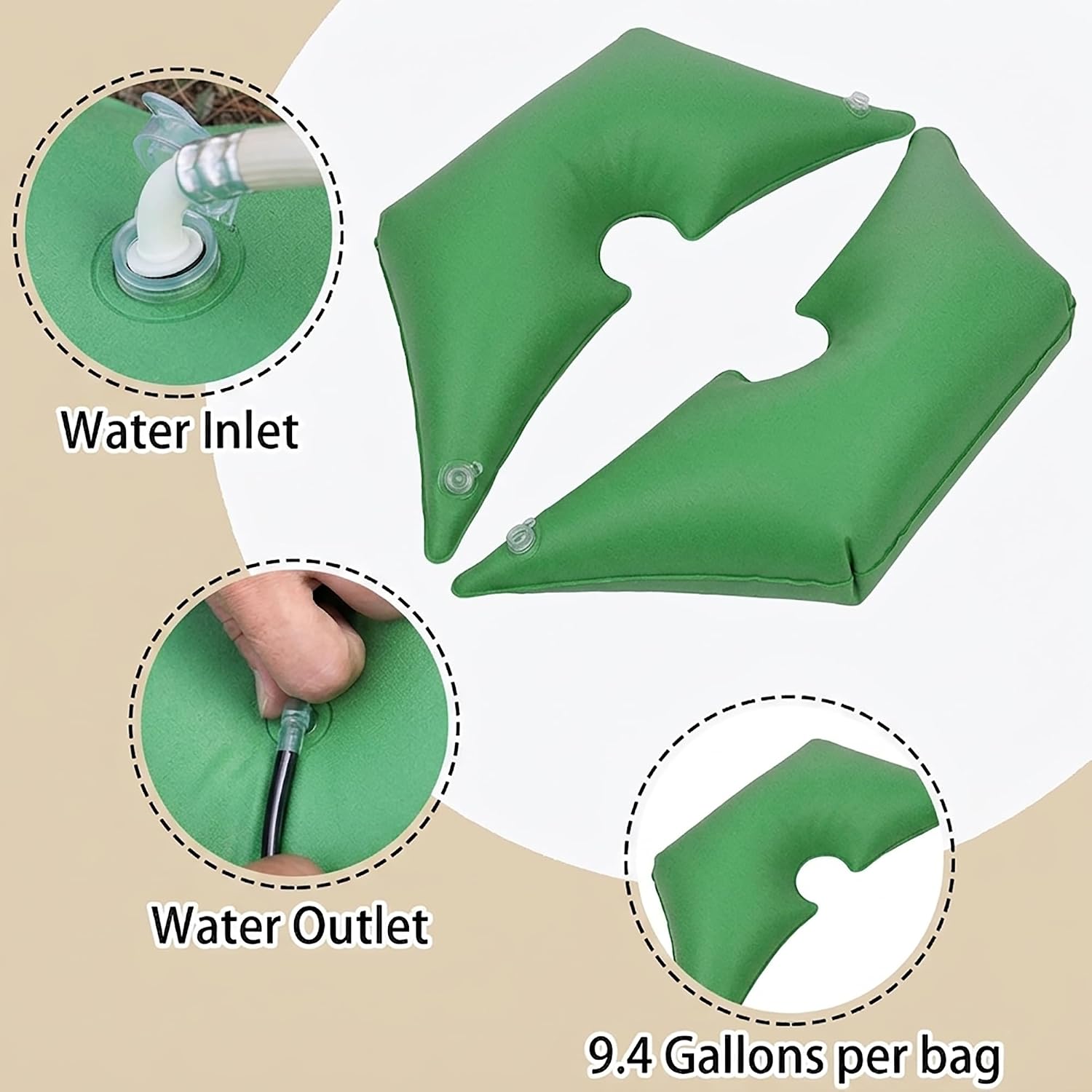 Tree Watering Bag/Ring, Tree Bags for Watering Slow Release 19 Gallon Equipped with Two Low Filling Pipes Deep Root Drip Irrigation Watering for Trees, Plants, and Gardens of All Sizes(Green) image 4